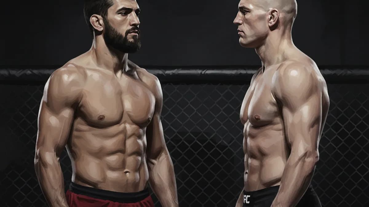 An empty UFC octagon lit up inside an arena ahead of a fight night