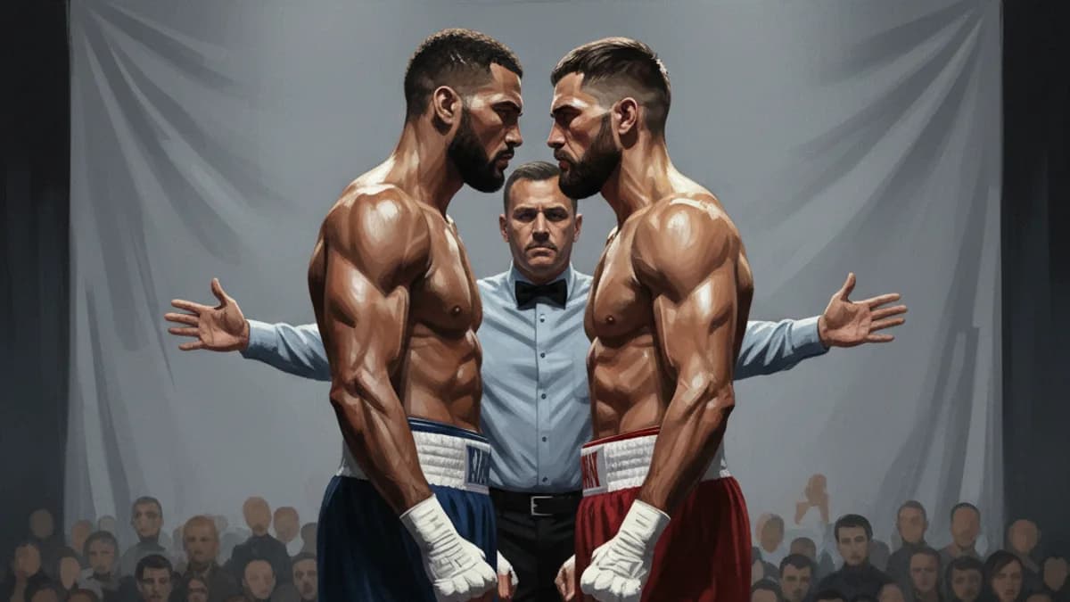 A boxer stepping on the scale at an official weigh-in ahead of fight night