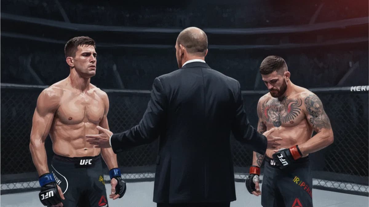 An empty UFC octagon lit up inside an arena ahead of a Fight Night card