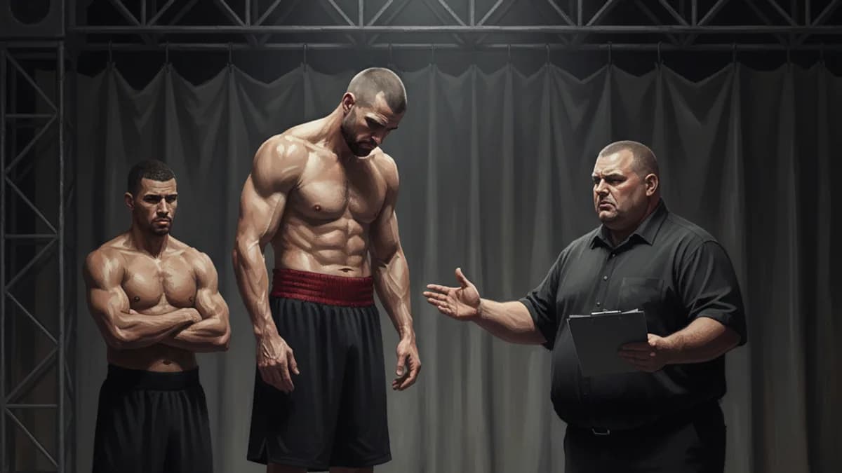 A boxer stepping on the scale at an official weigh-in
