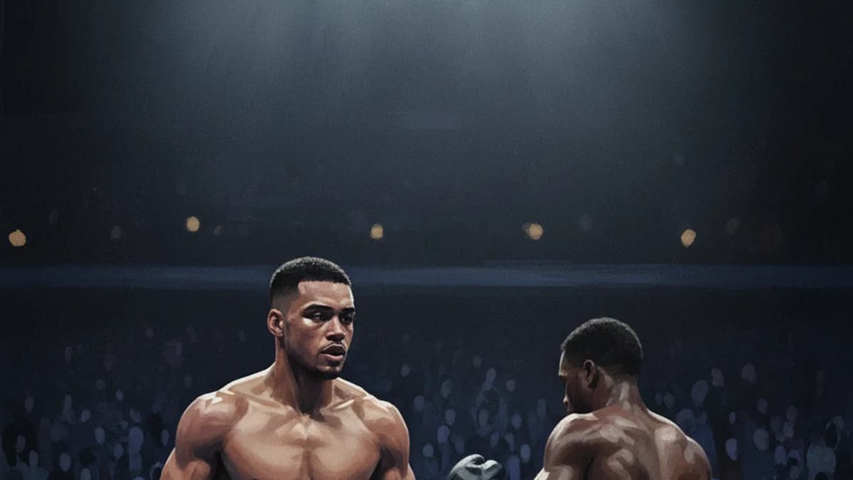 Empty boxing ring under bright arena lights before a title fight