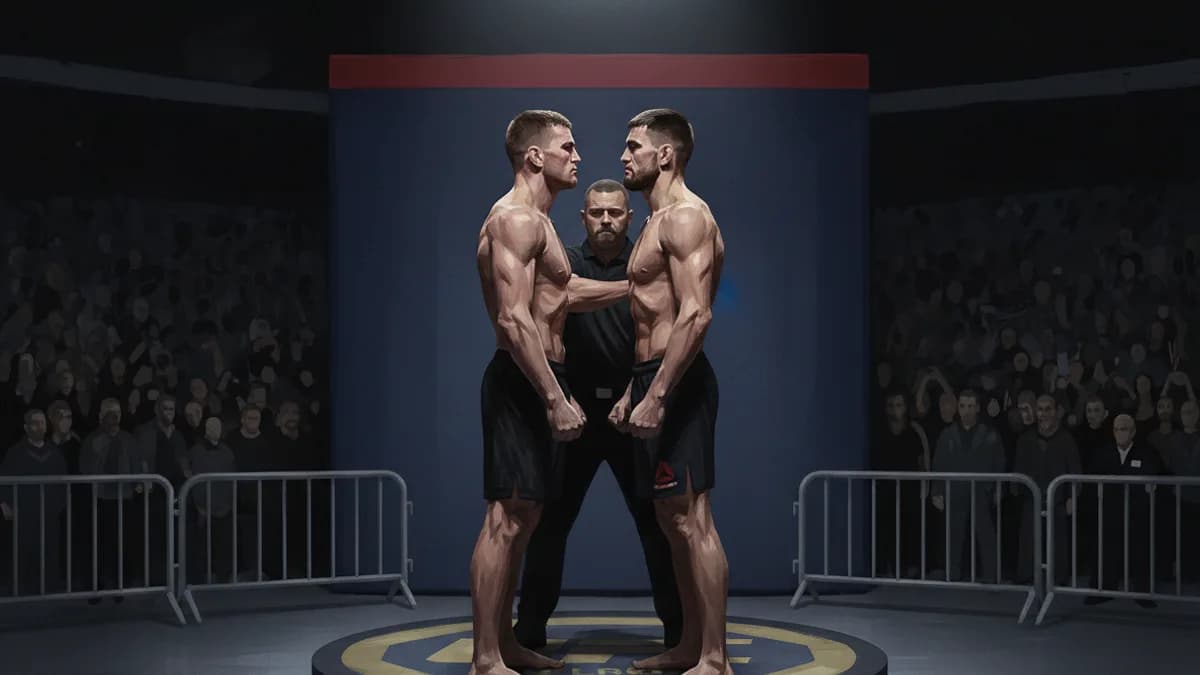 An empty UFC octagon lit up before a fight card