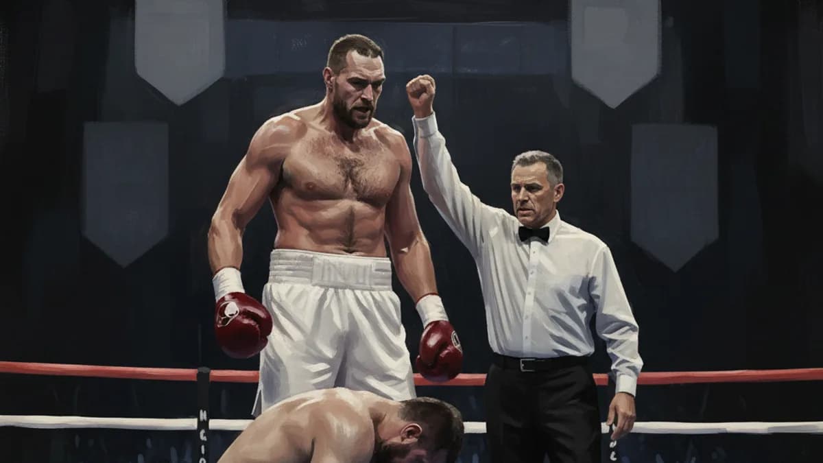 Empty boxing ring under bright arena lights ahead of a heavyweight bout
