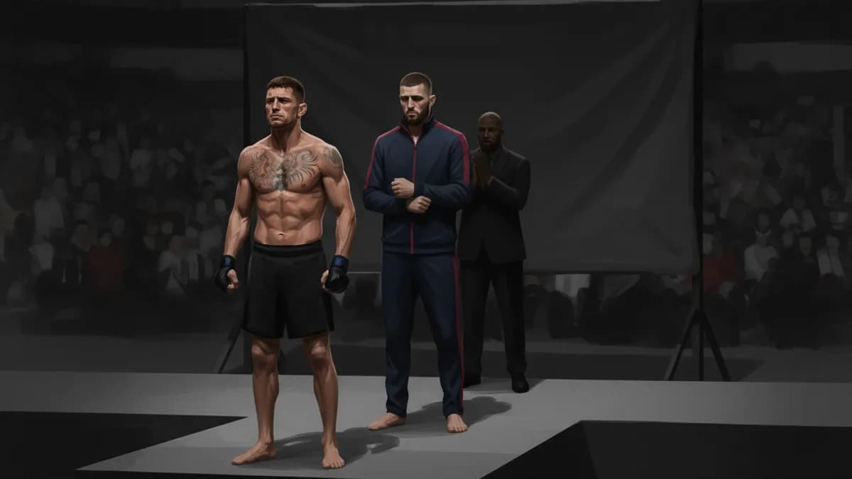 An empty UFC Octagon lit under arena lights ahead of a fight card