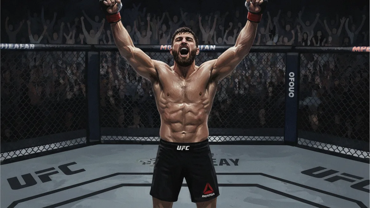 Magomed Ankalaev throwing a strike inside the Octagon