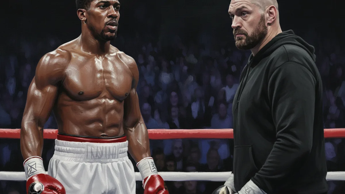 Anthony Joshua celebrating a heavyweight knockout victory in the ring