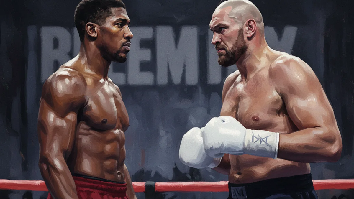 Anthony Joshua celebrating a heavyweight knockout victory in the ring