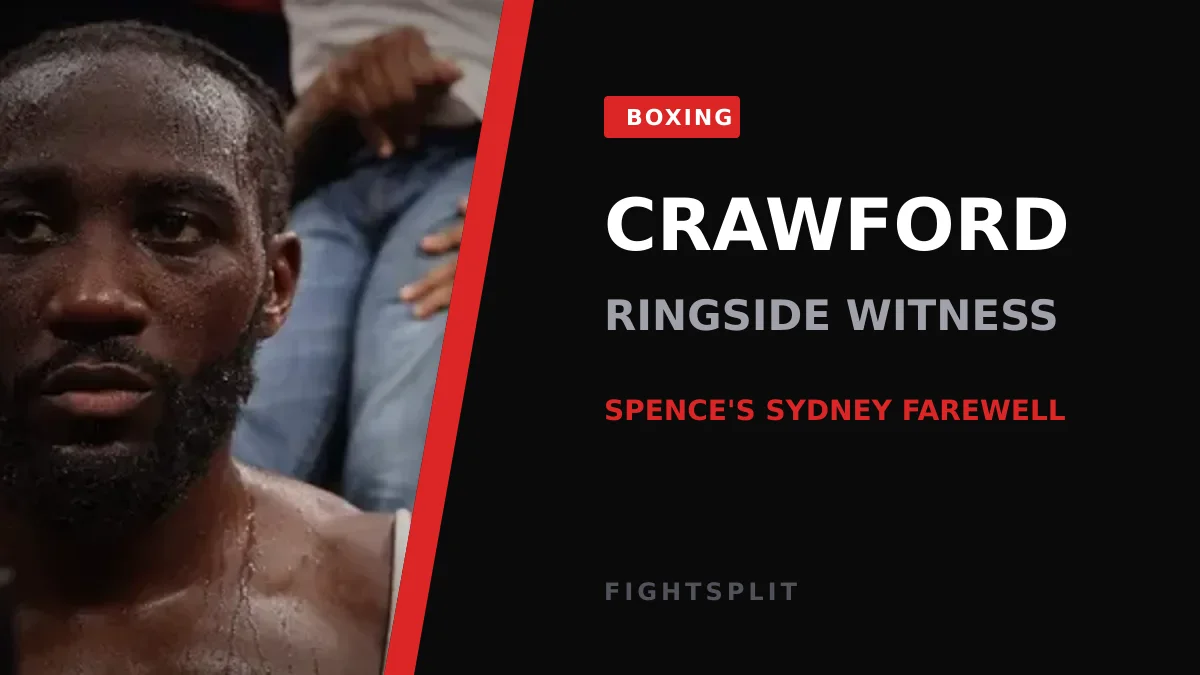 Terence Crawford at ringside in a suit watching a boxing bout