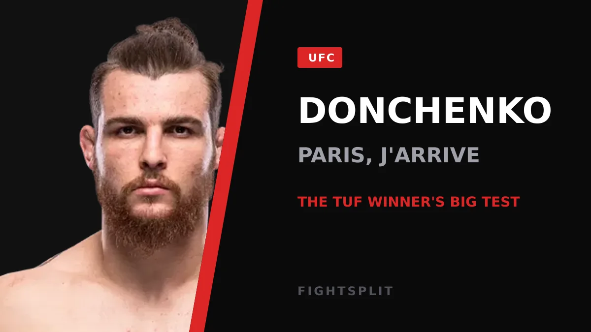 Ukrainian welterweight Daniil Donchenko celebrating a UFC victory inside the Octagon