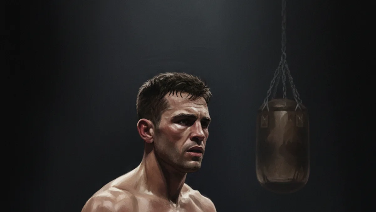 A pair of boxing gloves resting on the ropes of an empty ring