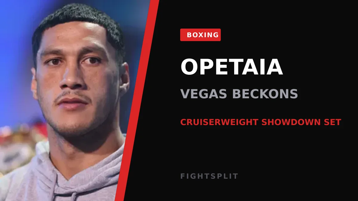 Cruiserweight champion Jai Opetaia poses during a fight week appearance