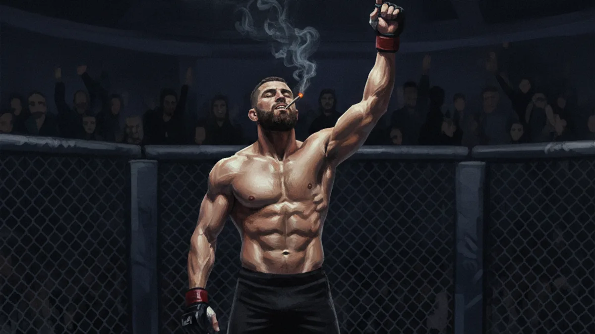 Regional MMA fighter celebrating a cage victory