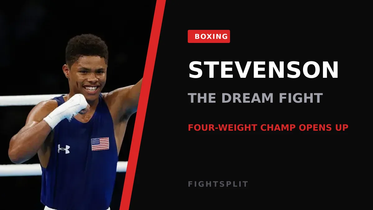Shakur Stevenson poses with a world title belt after a victory