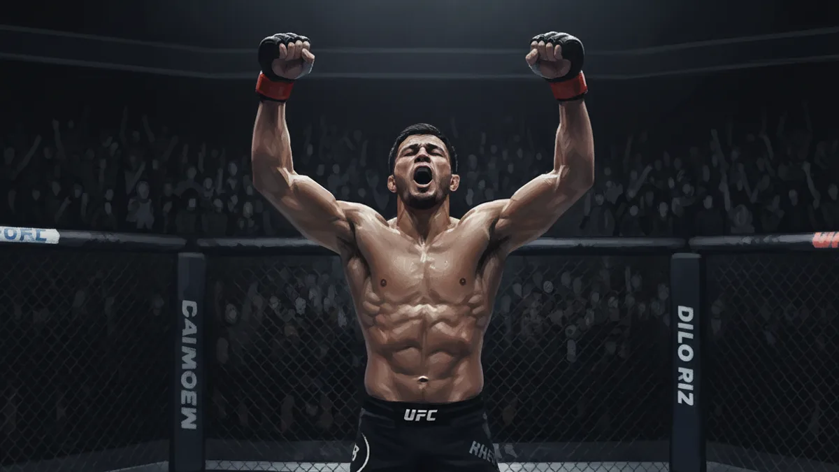 Ramazan Temirov celebrates a first-round finish inside the Octagon in Abu Dhabi