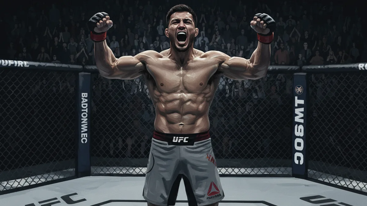 Ramazan Temirov celebrates a first-round finish inside the Octagon in Abu Dhabi