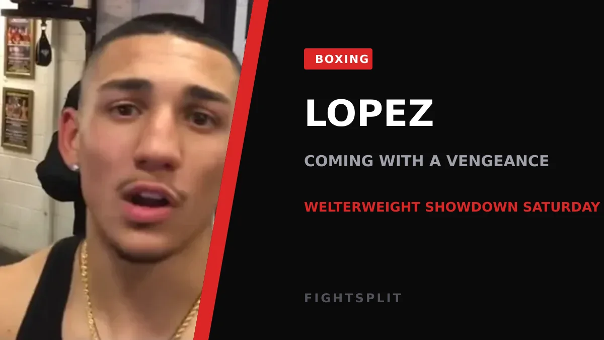 Teofimo Lopez faces off with an opponent at a fight-week press conference
