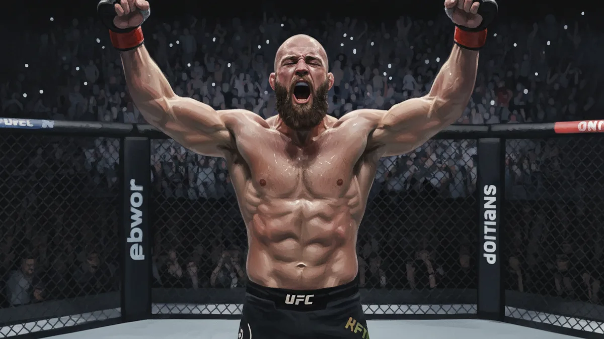 An empty UFC octagon under arena lights ahead of a heavyweight bout